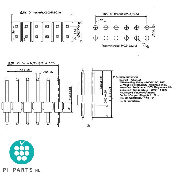 GPIO dual male headers 40-pin (2 x 20)